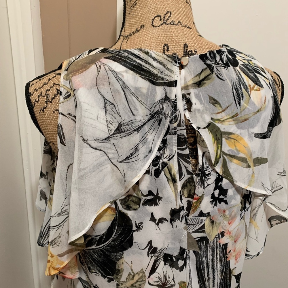 WHBM Floral Cold Shoulder ShortSleeve Blouse S - Picture 10 of 15